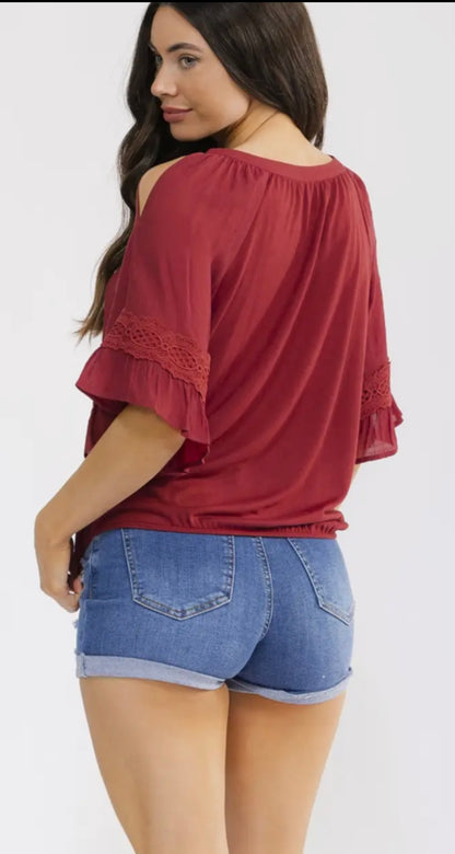 Bell Sleeve Cold Shoulder Shirt