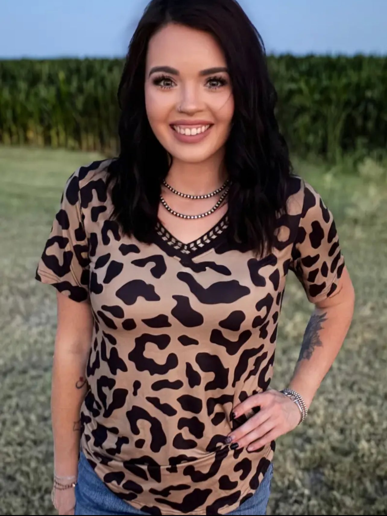 Buckstitch Leopard Top