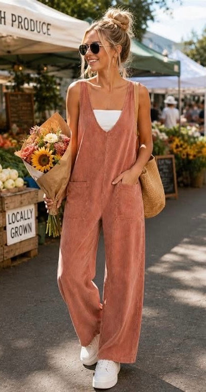 Corduroy Patch Pocket Jumpsuit