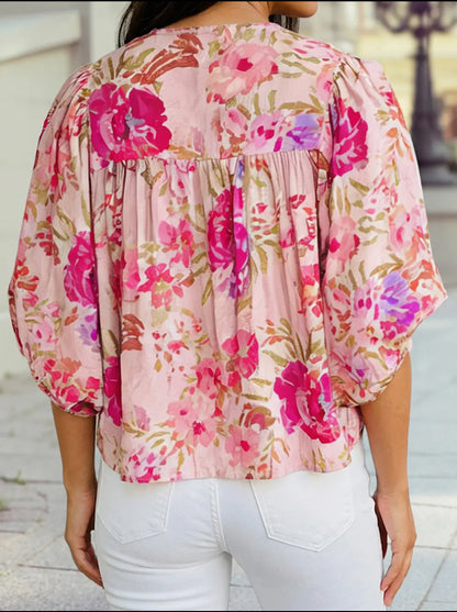 Floral V-neck Shift Shirt