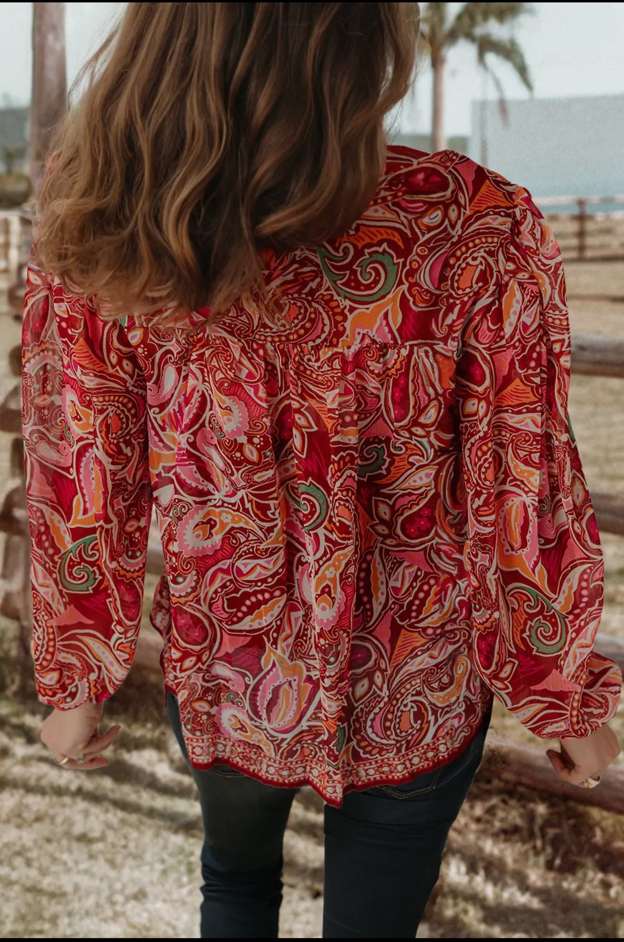Paisley Print Puff Sleeve Boho Top