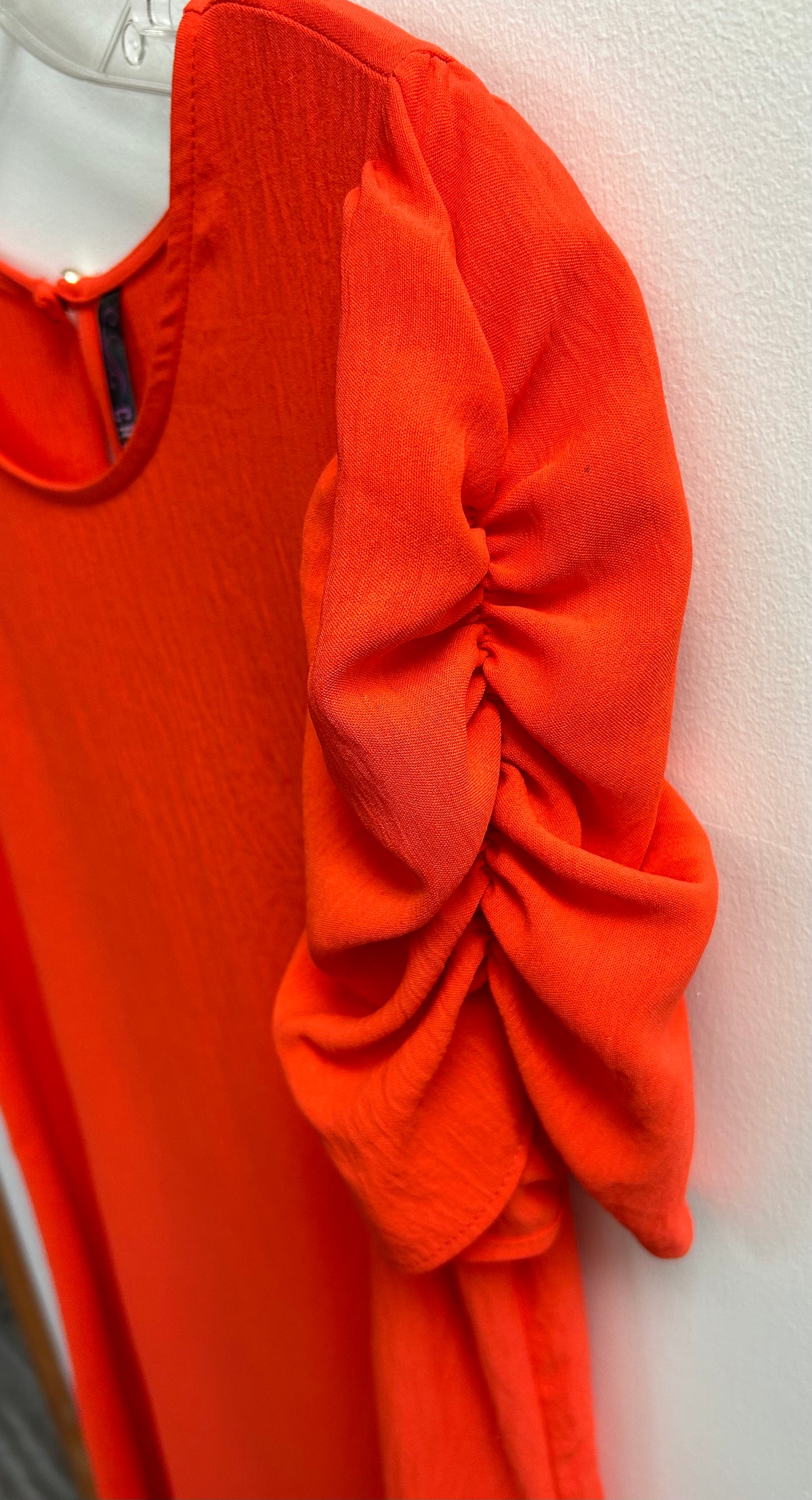 Orange Gathered Sleeve Dress