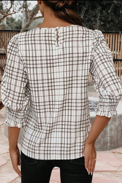 Plaid Ruffle Trim Top