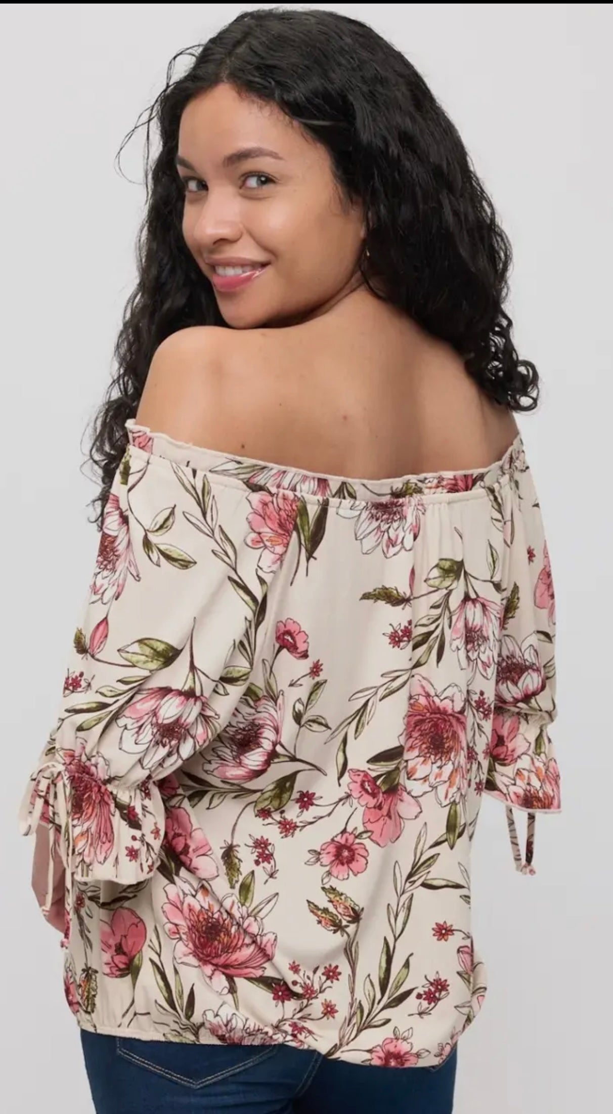 Floral Ruffle Neck Tie Sleeve Peasant Top