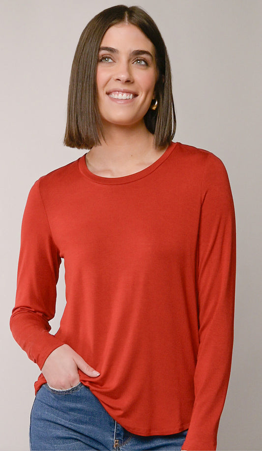 Red Crewneck Long Sleeve Top