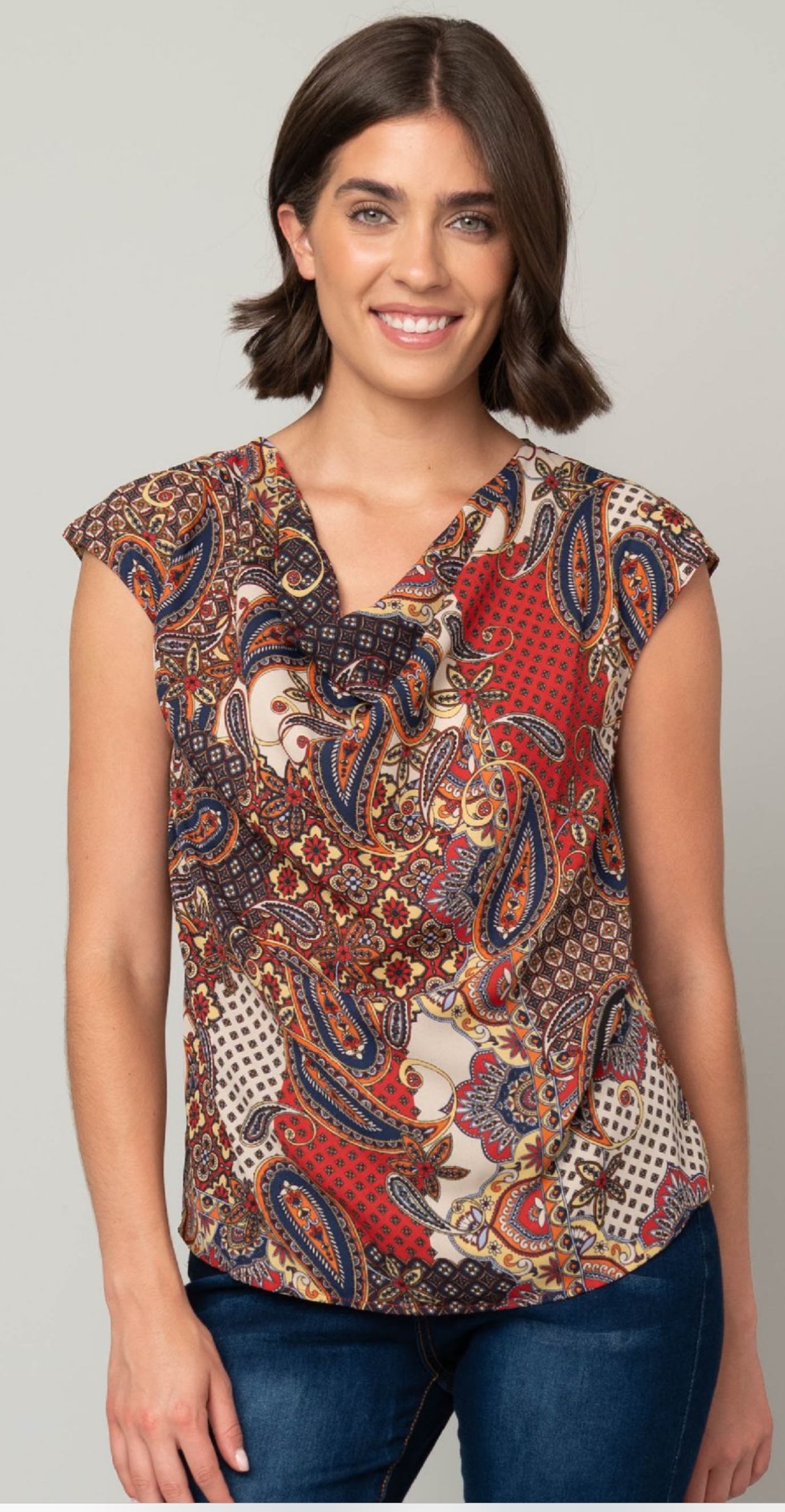 Paisley Cowl Neck Sleeveless Top