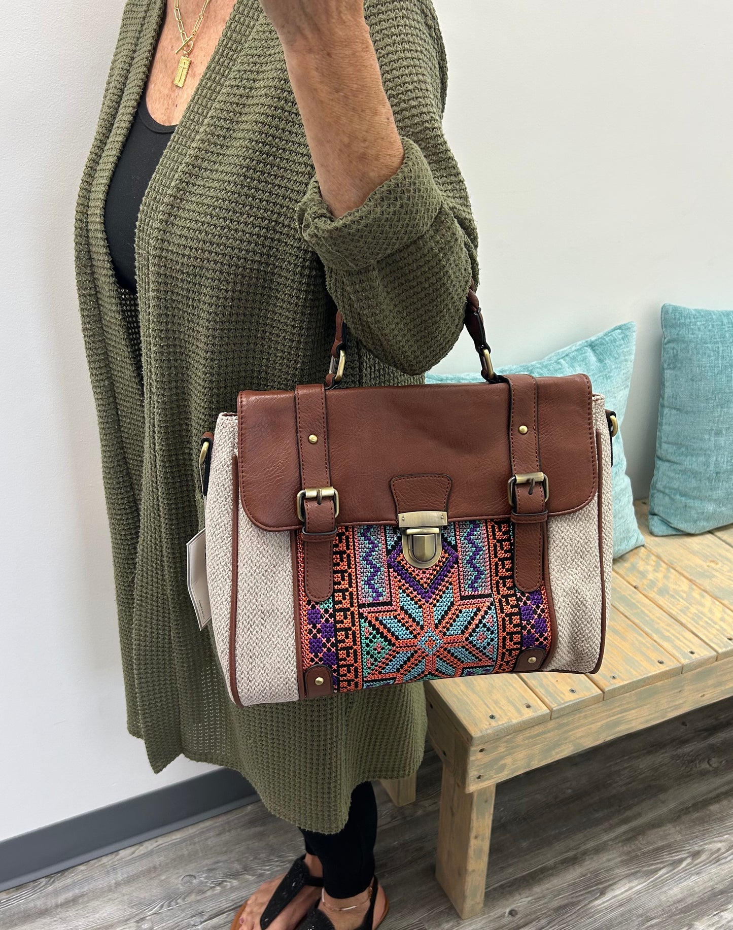 Aztec Embroidered Satchel