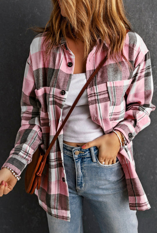 Pink Plaid Pocket Shirt