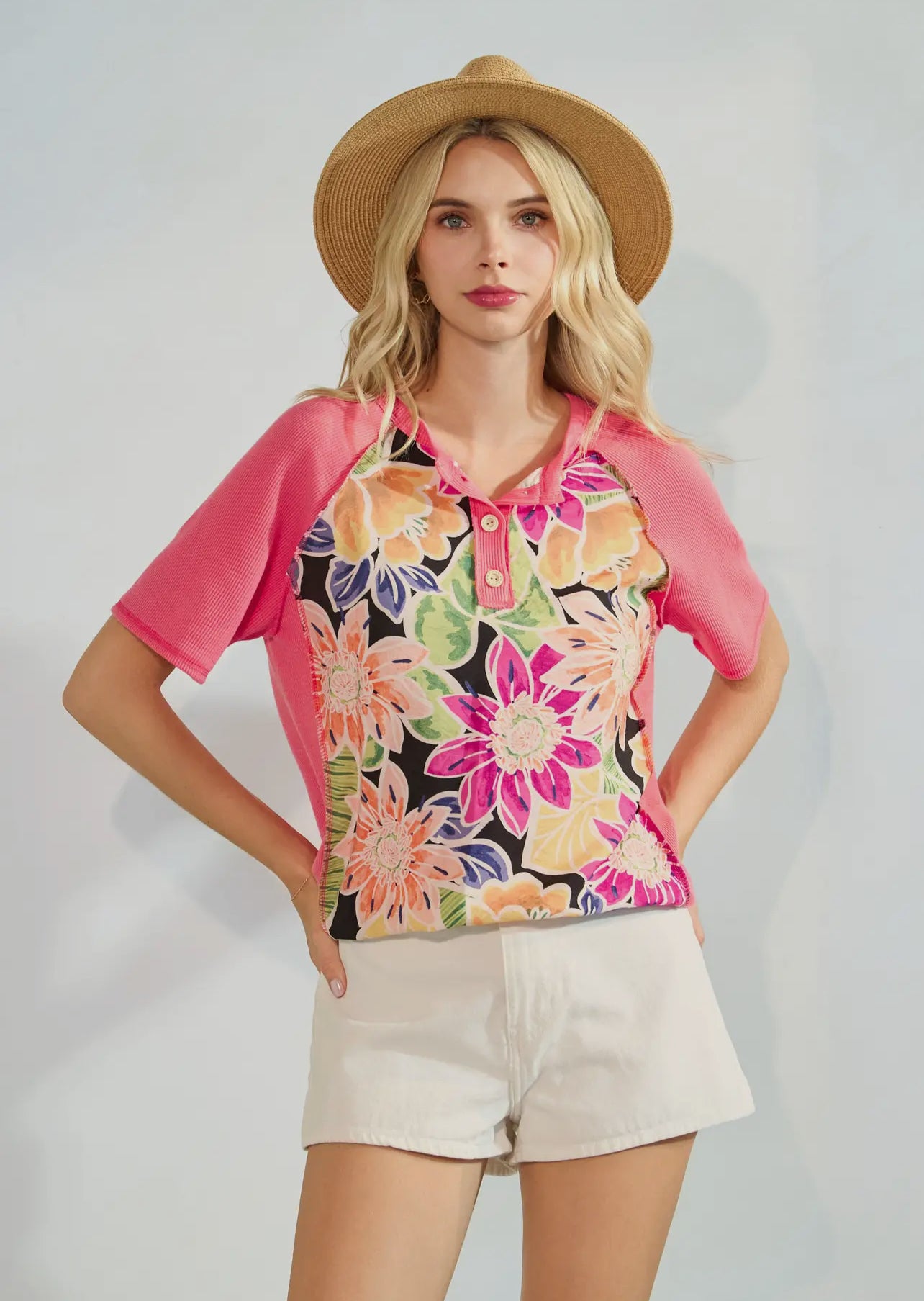 Floral Knit Button Front Top