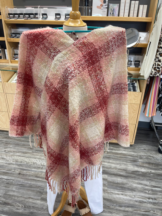 Burgundy plaid poncho