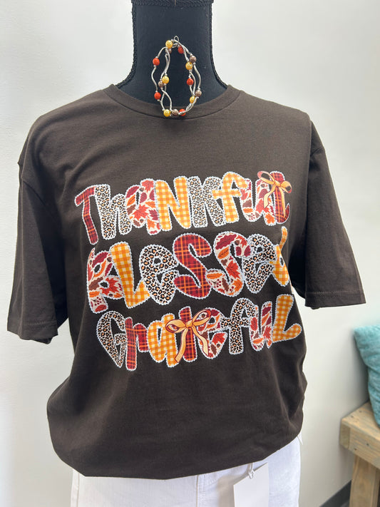 Thankful Blessed Grateful Tee