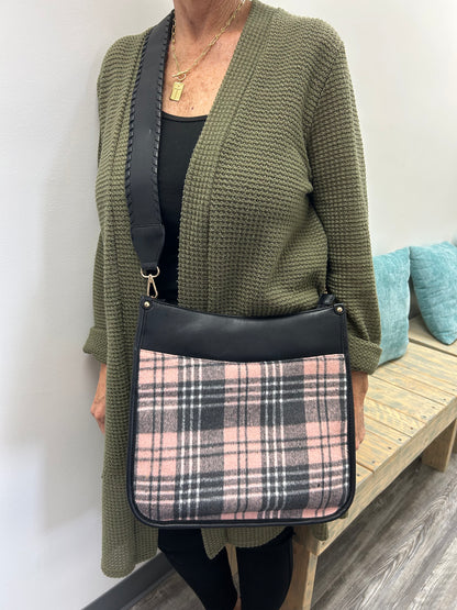 Pink and Gray Plaid Crossbody