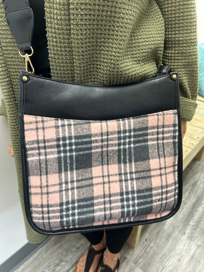 Pink and Gray Plaid Crossbody