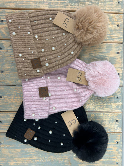 Pearl Pom Pom Beanie