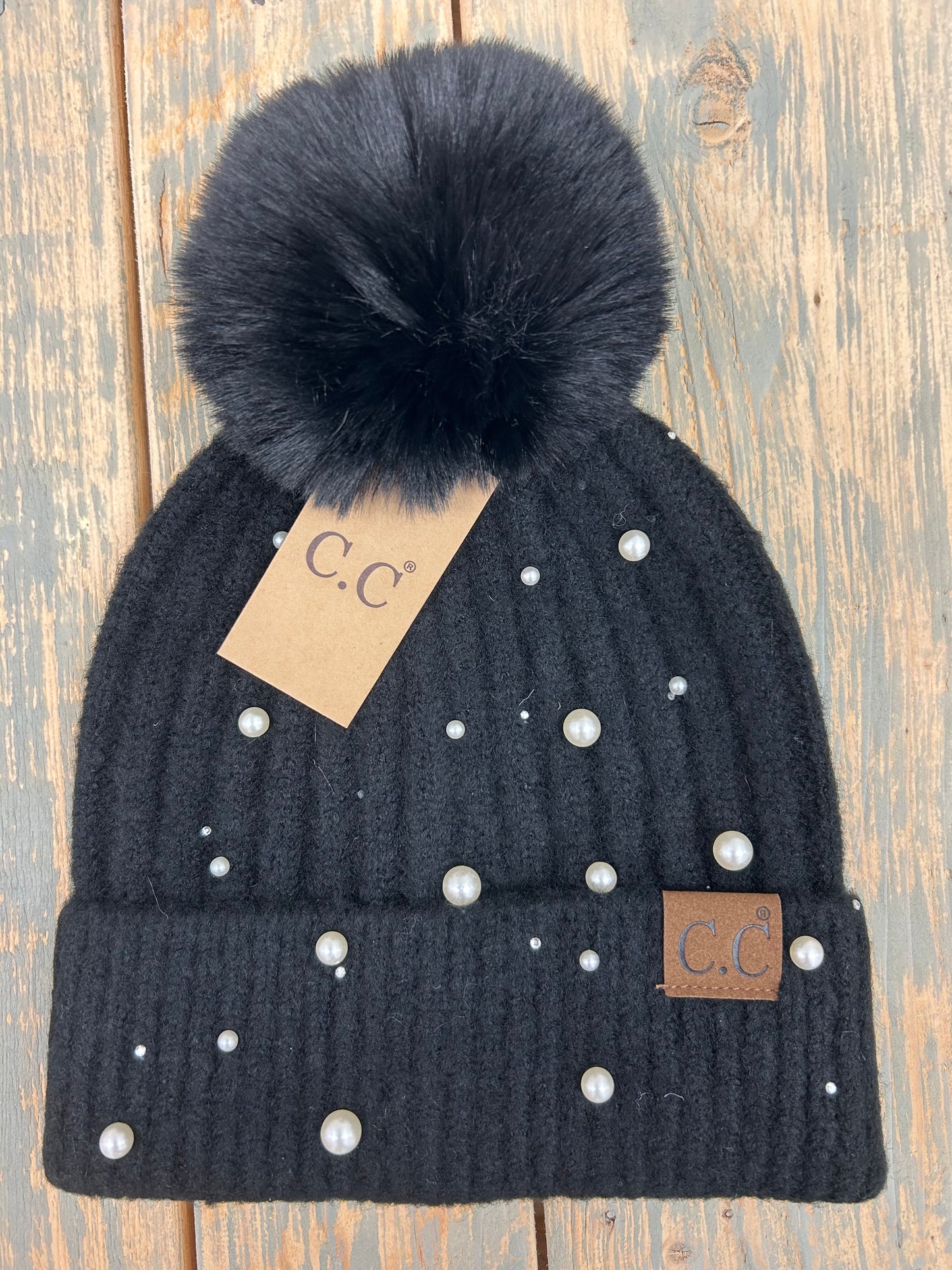 Pearl Pom Pom Beanie