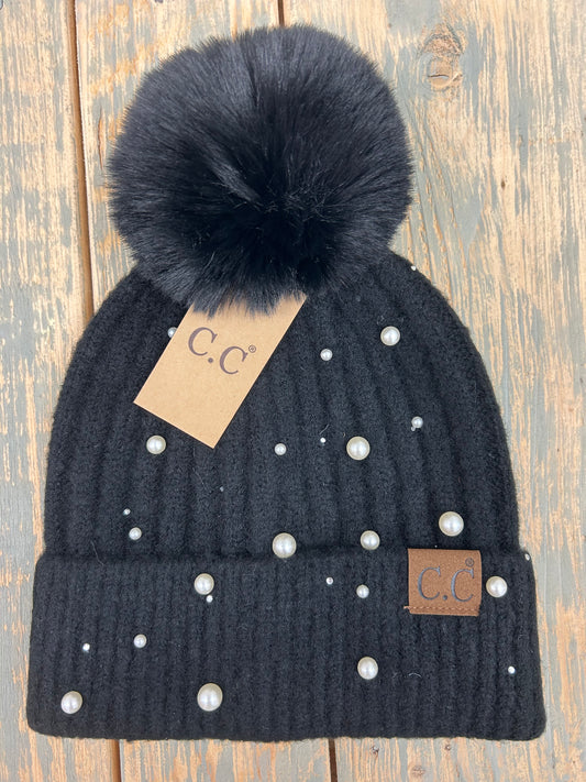 Pearl Pom Pom Beanie