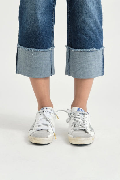 Cuff Jeans with Frayed Hem