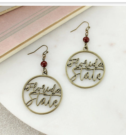 Seasons Jewelry Florida State Seminoles FSU Vintage Style Cutout Slogan Earrings