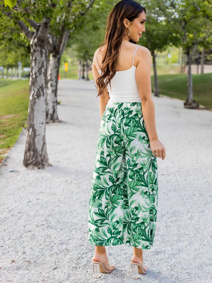 Green and White Split Hem Pants