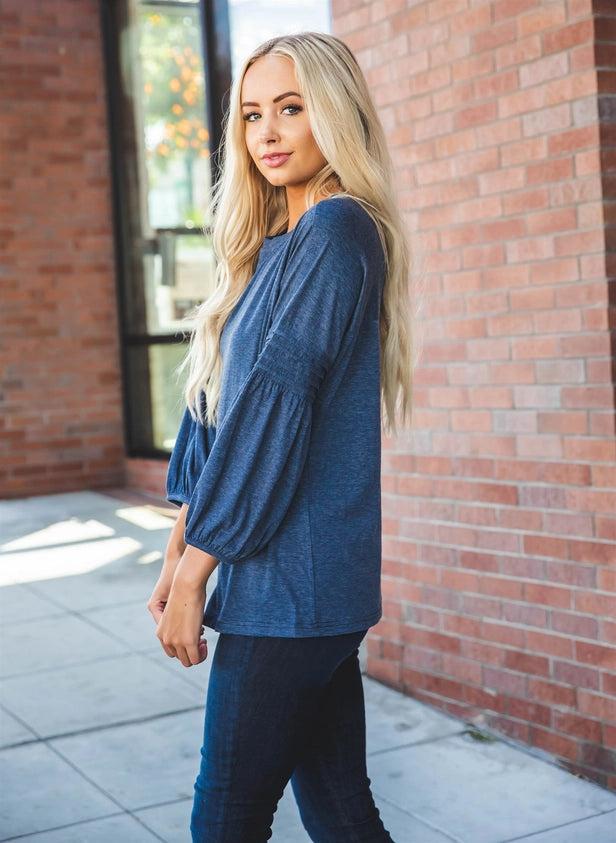 Blue Pleated Sleeve Top