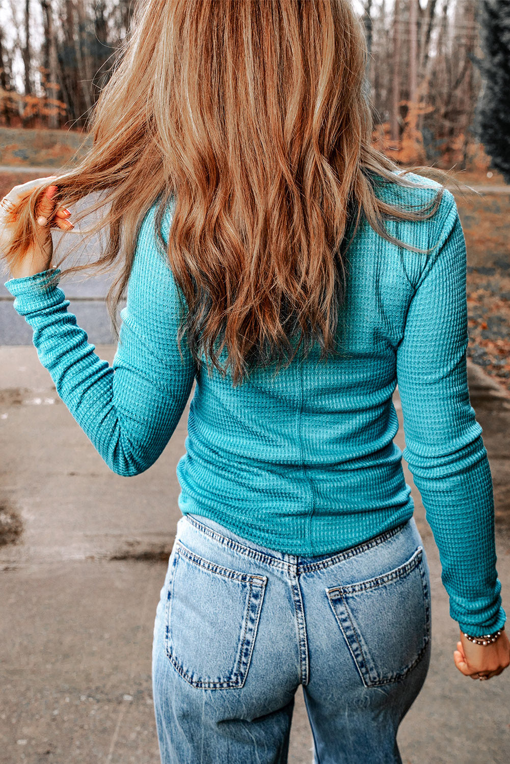 Turquoise Waffle Knit Top