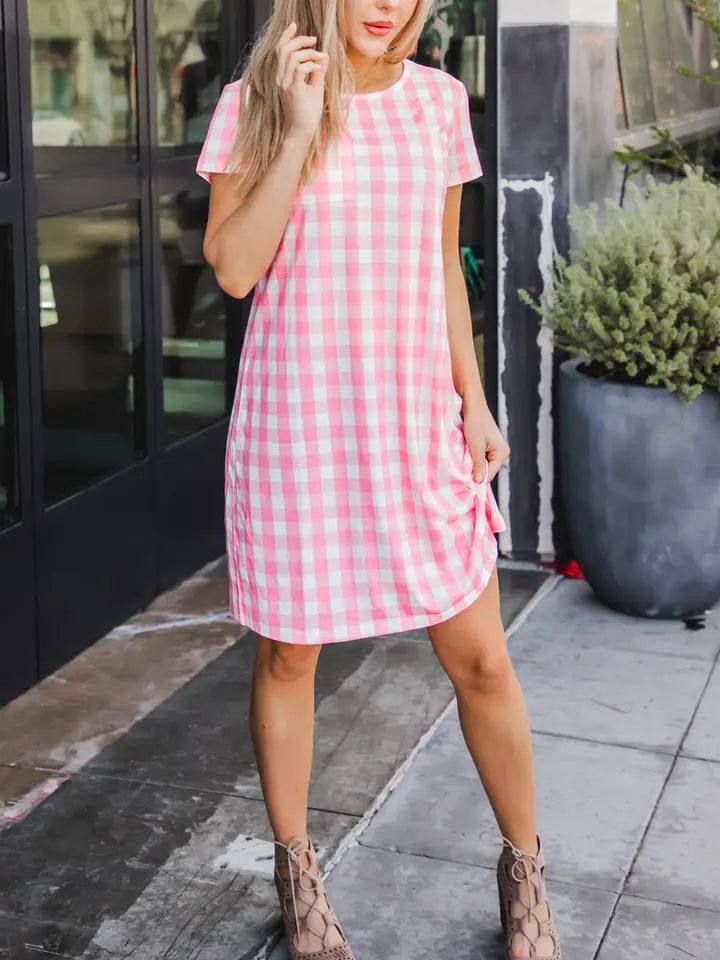 Pink Gingham Pocket Dress