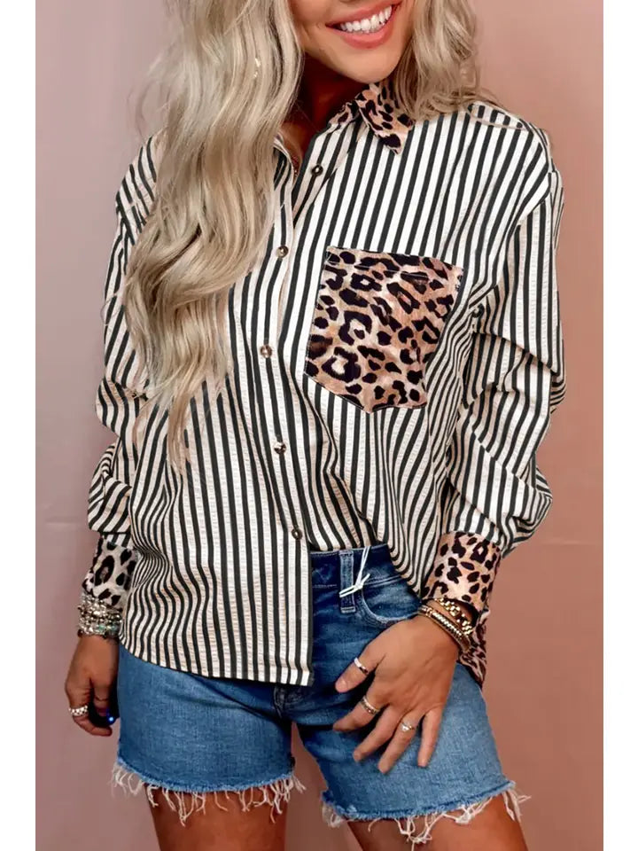 Leopard and Stripes Button Front