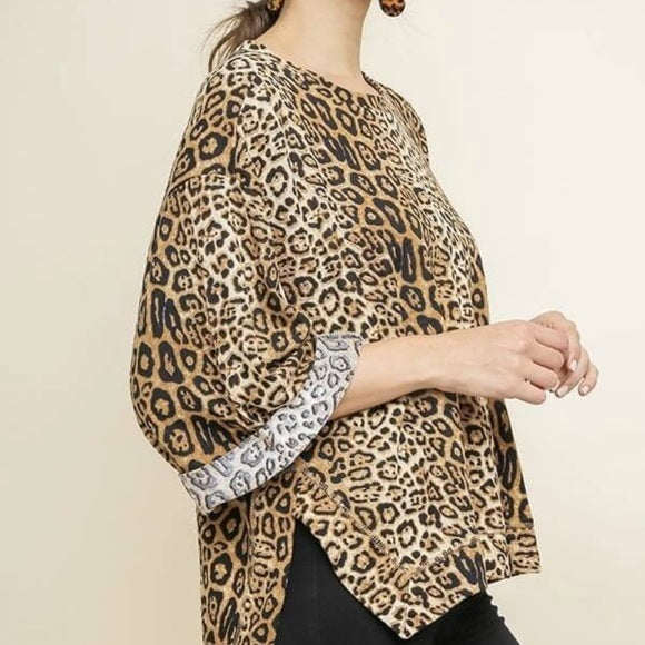 UMGEE Brown Leopard Print Oversized Knit Top