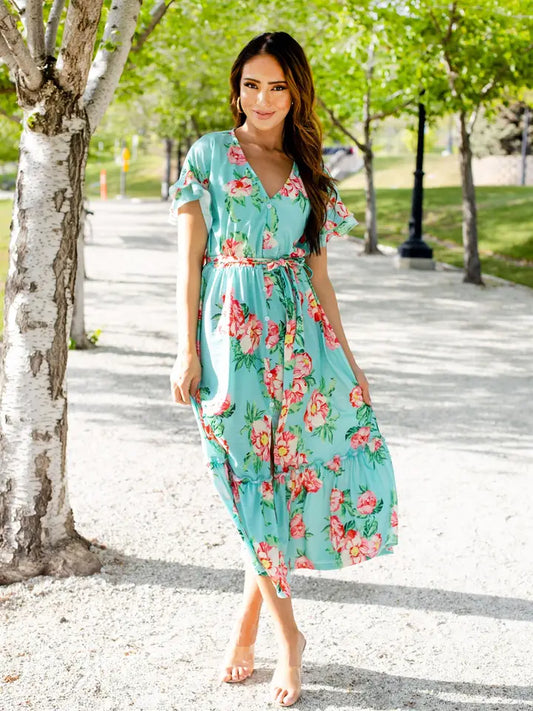 Floral Patterned Tie Waist Dress