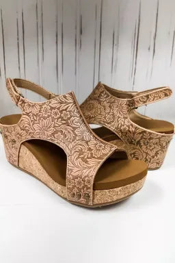 Vingtage Floral Leather Platform Sandals