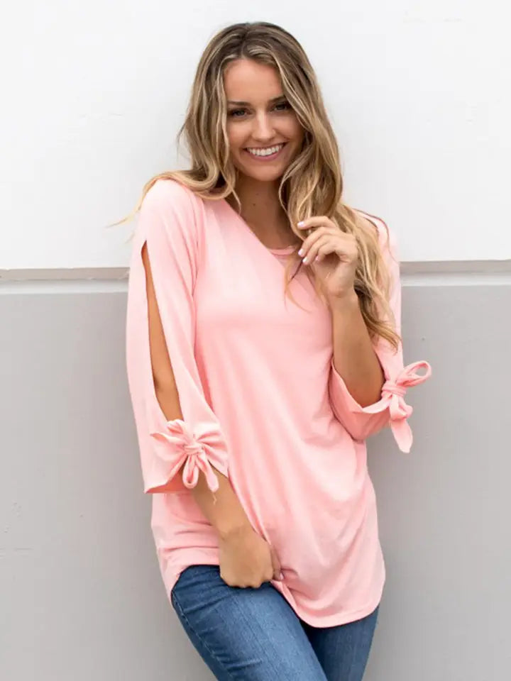 Pink Tie Sleeve Top