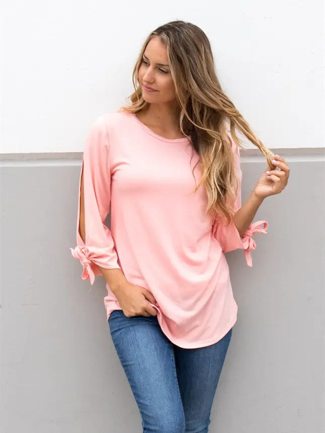 Pink Tie Sleeve Top