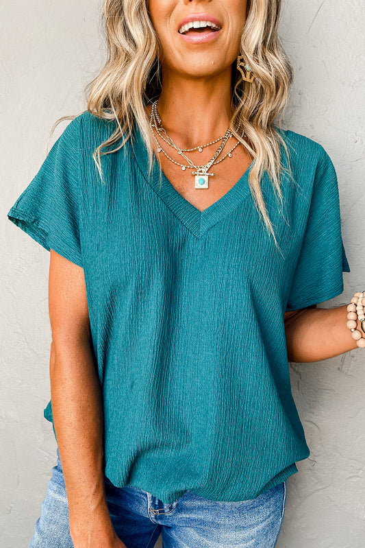 Sapphire Crinkled V Neck Top